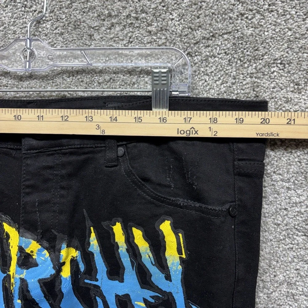 GTFD Los‎ Angeles Button Fly Jeans Mens 38x32 Streetwear Distress Anarchy Flames